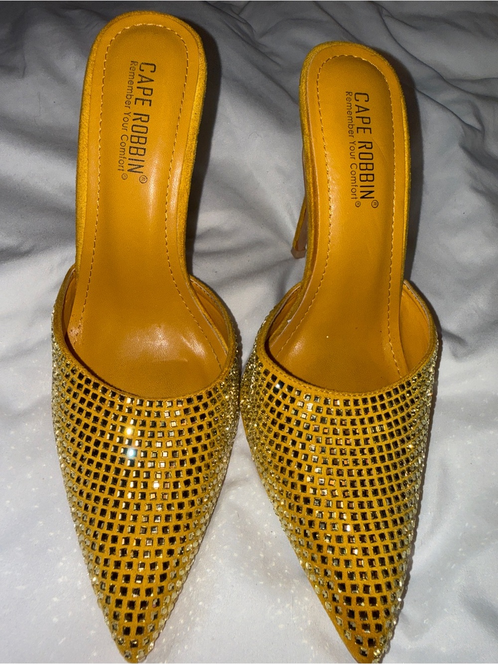 Cape Robbin Yellow Rhinestone Pointed Toe Mules